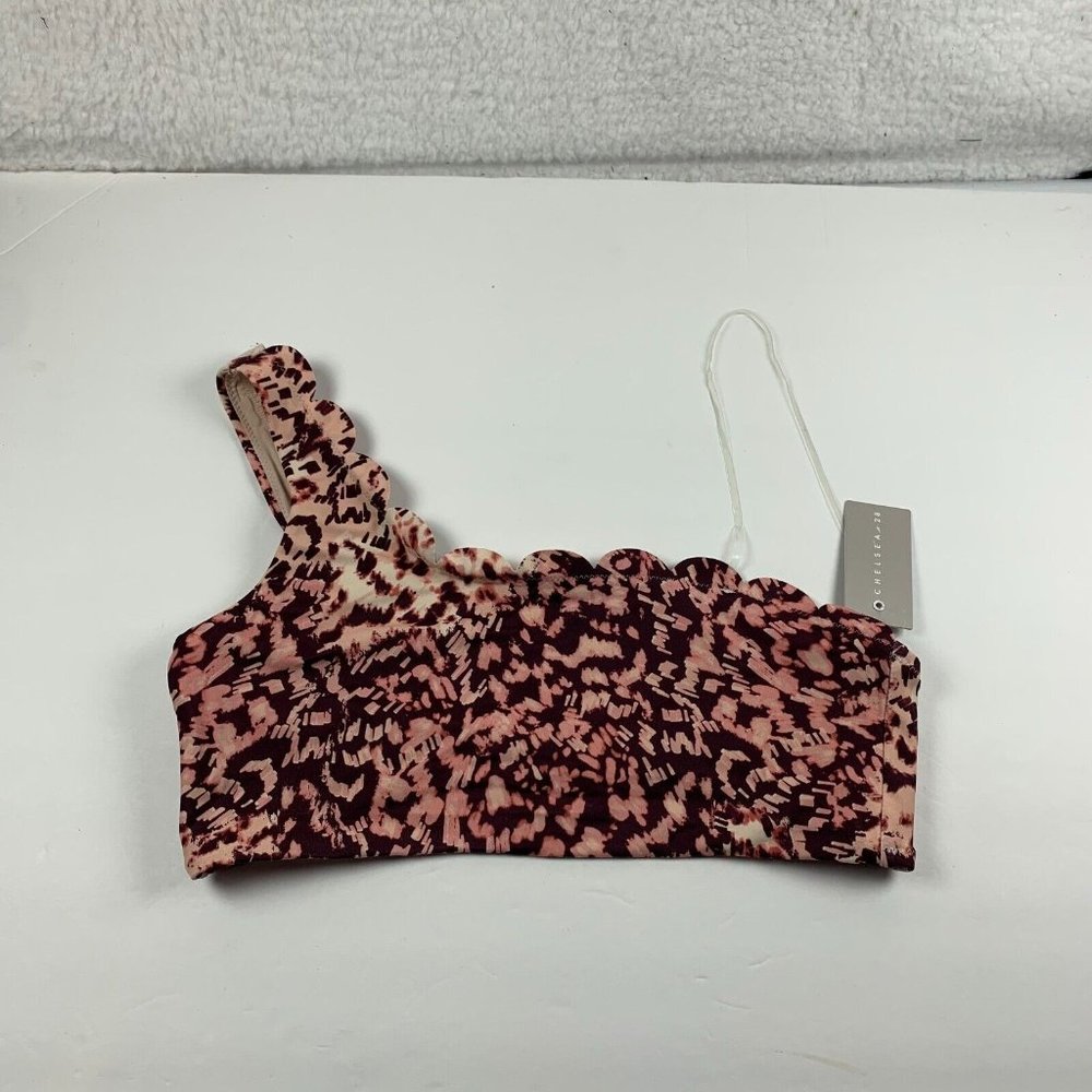 Chelsea28 Scallop Women's One-shoulder Bikini Top Pink Sketch Small‎ NWT 6293